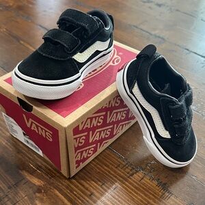 Vans Kids Black and White Velcro Sneakers